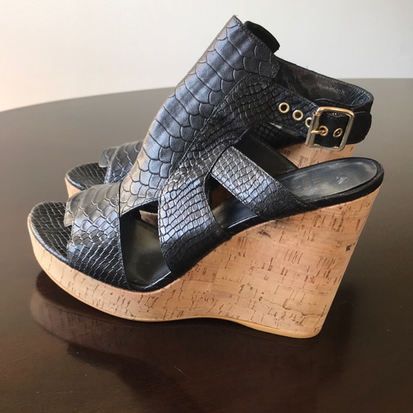 Stuart Weitzman Shoes - Textured Blk Stuart Weitzman 11M Open Toe Wedges